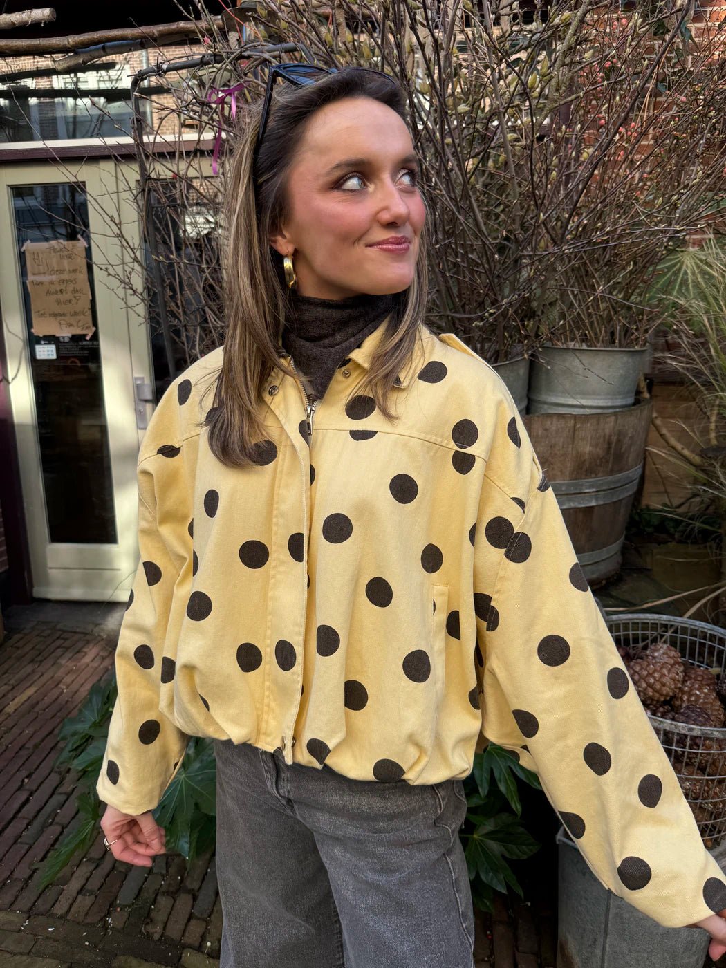 Zara polkadot bomber denim yellow/brown - Project 35