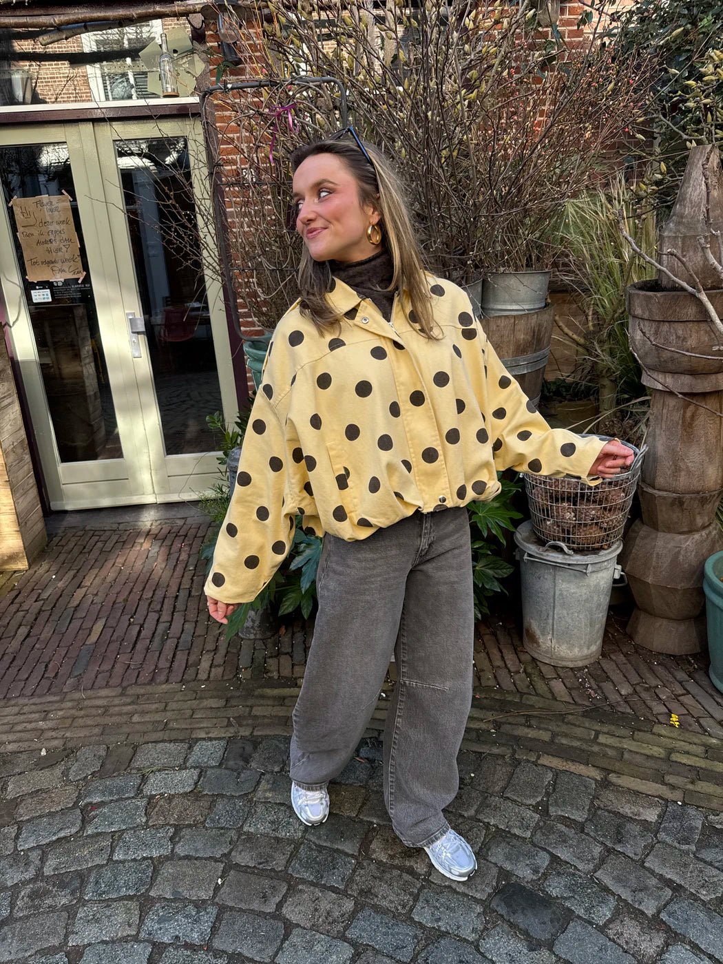 Zara polkadot bomber denim yellow/brown - Project 35