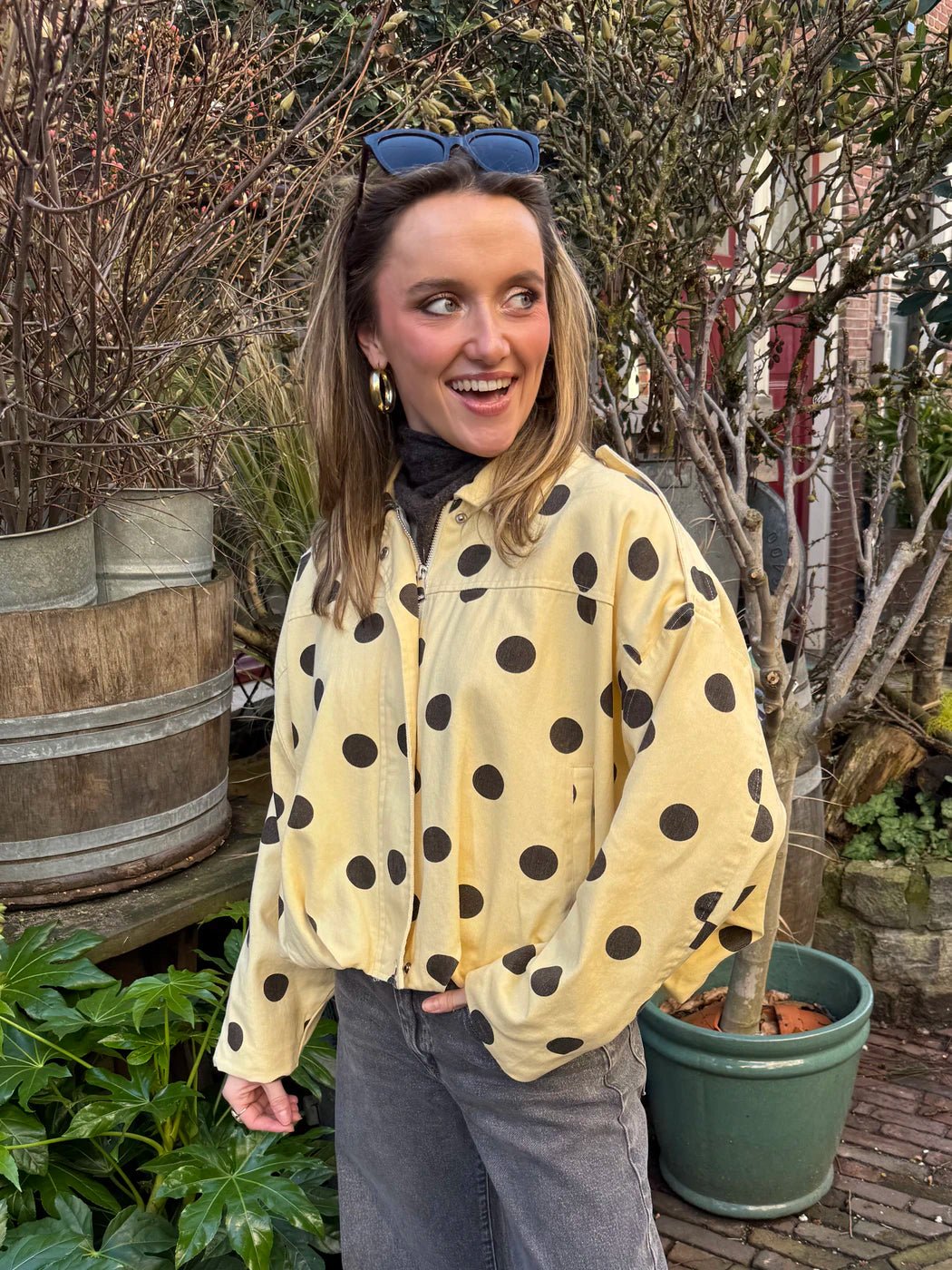 Zara polkadot bomber denim yellow/brown - Project 35