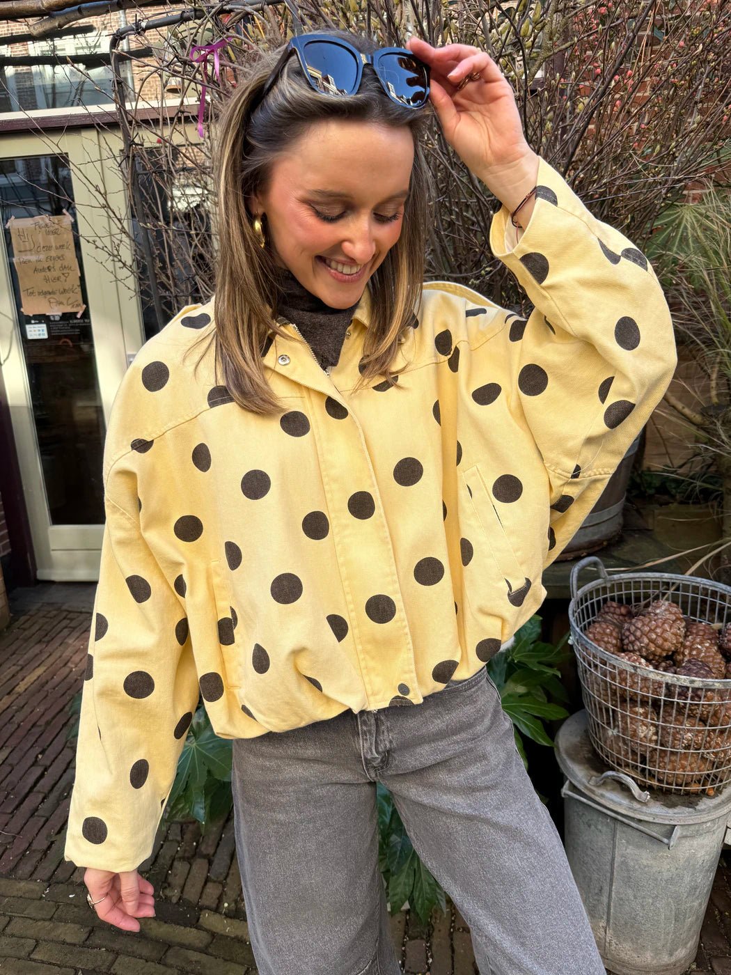 Zara polkadot bomber denim yellow/brown - Project 35